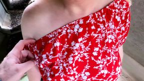 Red swollen tits at the construction site