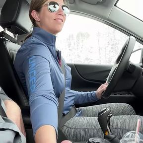 HOT BRUNETTE Gives Her Passenger a HANDJOB