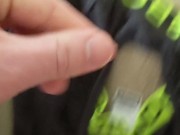 Tradie in Hi Vis Jerks his Uncut Cock in Mirror