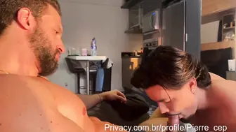 Muscular Latino daddy Pierre rims and fucks Marlon's big bubble butt