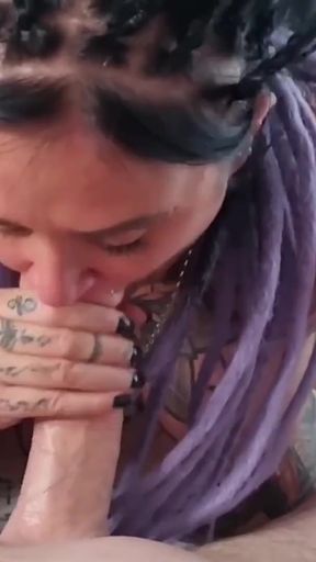 Homemade POV Tattooed Milf Blowjob and cum swallow   Clip 1