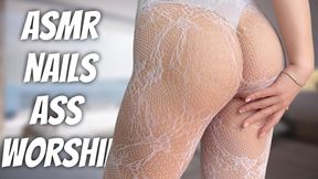 ASMR nails on pantyhose and ass worship