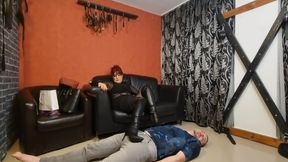 Boots licking and ass teasing in hosiery with Faith