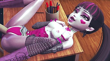 Draculaura spread over the teacher's desk - Monster High 3D Porn Parody