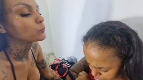 Sexy brunette with a forked tongue spitting and licking a dwarf's tongue Part 4 By Evelyn Boarque and Evil Dwarf Cam Full HD