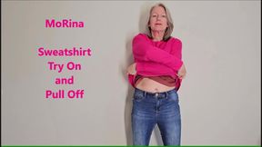 Sweatshirt Try On and Pull Off - MoRina accidental belly button exposure