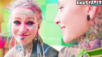 Extreme ALT Latex Strap-On Lesbian Sex - Tattooed Babe, German Dirty Talk