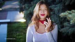 Sultry Russian Girl Smoking Cigarette by Waves