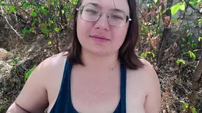 Amateur GF sucks cock and shows big tits in a messy village setting