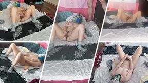 Sensual massage of a hot couple with oil on the body. Foreplay in the bedroom with an amateur couple.