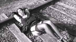 Lady in polka dot dress tied to the tracks_wmv_