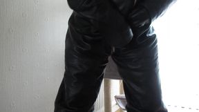 Wanking in leather