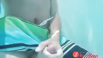 Guy Jerks Off Big Cock by Public Pool