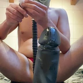 Small Dildo you n the ass with pp and gasmask