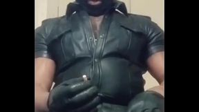 Black Full Leather Gear Smoke, Cock Stroke &amp_ Cum