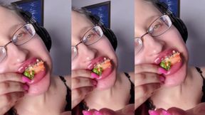 Asmr Paprika Pepper Eating - Asmr, Eye Glasses, Gianess, Lipstick, Big Lips, Mouth, Food, Face Fetish, Long Nails