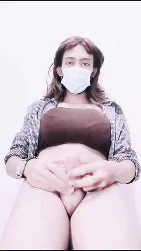 Tiny Asian CD Sissy Trans Masturbation After Work