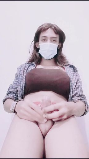 Tiny Asian CD Sissy Trans Masturbation After Work