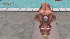 3d big breasted bikini bimbo having pool sex