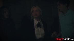 Nerdy teen Lexi Lore summoned a demonic spirit and got fucked by two dirty classmates