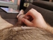 Moaning gay cub cums while watching porn