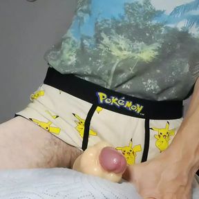 Fucking my toy with Pokemon underwear