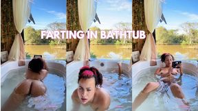 Naked Farting in Bathtub while Reading Chubby Girl Nature View Relax
