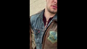 Kinkysirius Enjoy Rain Shower in Brown Vintage Leather Bomber and Levis Jeans Outfit