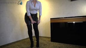 After work leather skirt and over knees