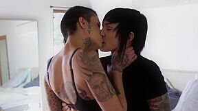 Tattooed Lesbo Goths Slide Their Tongues Into Soft Twat
