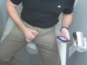 Jacking-off in the office restroom stall
