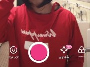 【野外・公衆トイレ】肩出しワンピ男の娘が、パンティを下ろしてシコシコオナニー＆絶頂射精しちゃう動画【女装子】