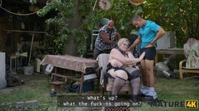 Curious Blonde Diana Enjoys an Outdoor Encounter with Two Strangers