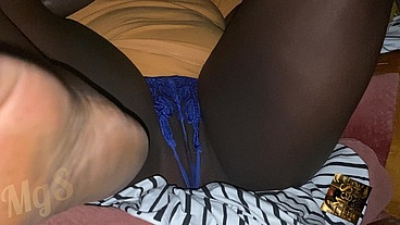 Perverse married black slut flashes pussy indoor