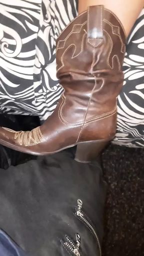 Leather Dress and Cowboy Boots