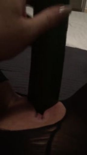 Fucking my tiny pussy with a huge cucumber and squirting everywhere while wearing ripped pantyhose
