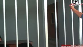 Busty Babe with Silicone Tits Seduces in Prison Scene