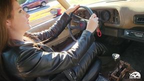 1436 – Paige Erin Turner Leather Outfit Driving the Z28 to the Store