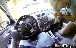 Tiny teen blows cock in a car!