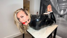 Rubber latex Cat Burglar gets super tight wrap gag and hogtied punishment 4K