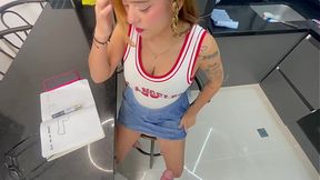 Teaching Latina GF to take a big cock - deep butt sex & facial