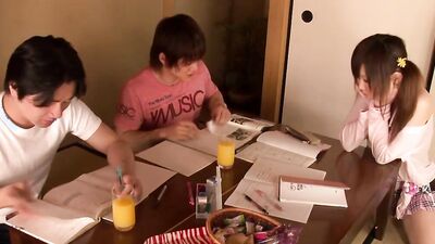 Foxy Asian girl is stimulated and fucked by her two classmates