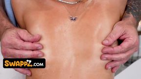Long-haired stepdaughters Riley Star and Luna Luxe pampered by swapped