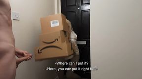 Amazon delivery girl couldn't resist naked jerking off guy