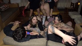 4 sluts sharing cock in birthday orgy