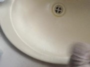 Lubed-up panties and toothbrush on ass—huge cumshot!