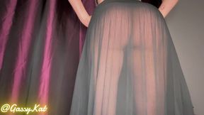 Farting in See-through Black Dress