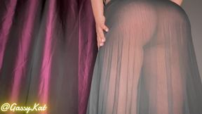 Farting in See-through Black Dress