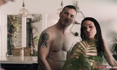 Busty wife and husband inviting stepnephew to have threesome