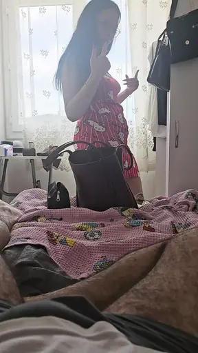 The bitch is at work again, her friend at home has videotaped her, she is oblivious to everything
